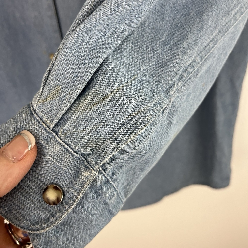 VTG Western Denim Shirt Women's 10 Suede Yoke Embroidered Snap Cowboy Ranchwear - Picture 8 of 14